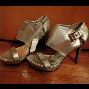 Womens Silver Open-Toe Heels